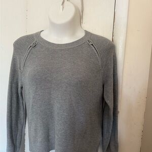 Michael Michael Kors Pullover Sweater with Zipper Detail Pearl Heather Large